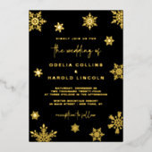 Gold Snowflake Winter Wedding Folie Uitnodiging (Voorkant)