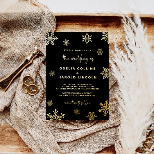 Gold Snowflake Winter Wedding Folie Uitnodiging
