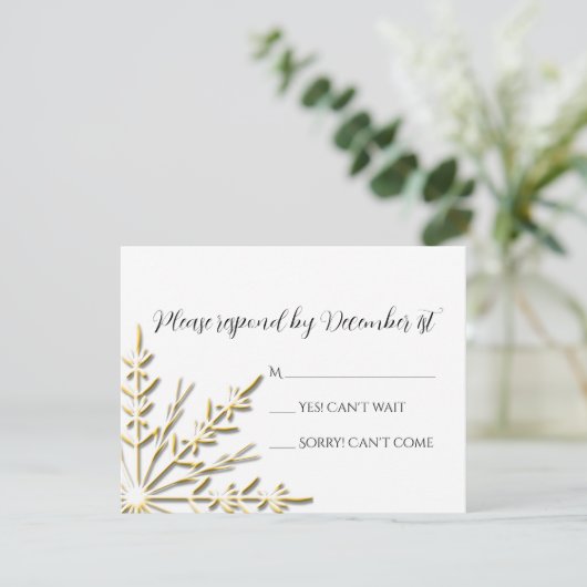 Gold Snowflake Winter Wedding RSVP (Staand voorkant)