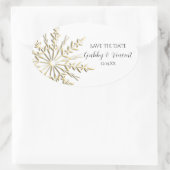 Gold Snowflake Winter Wedding Save the Date Ovale Sticker (Tas)