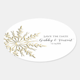 Gold Snowflake Winter Wedding Save the Date Ovale Sticker