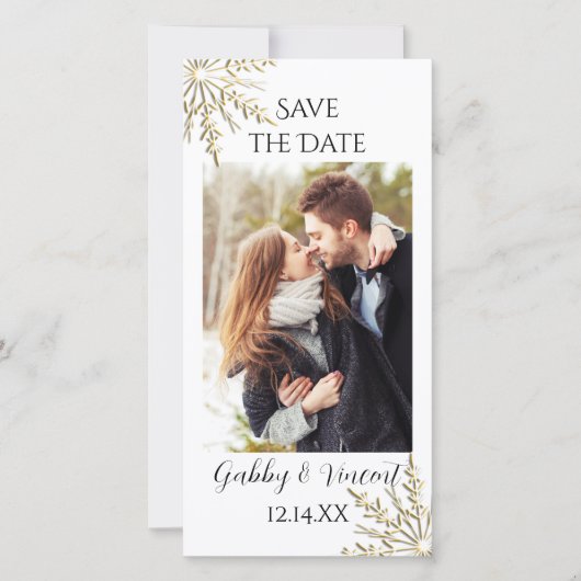 Gold Snowflake Winter Wedding Save the Date Photo (Voorkant)