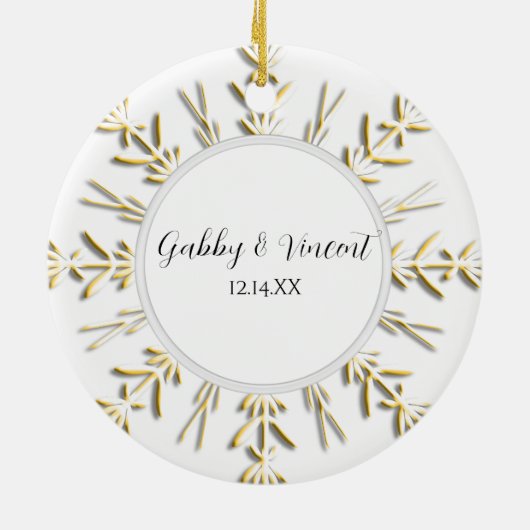 Gold Snowflake Winter Weduwfoto Keramisch Ornament (Achterkant)