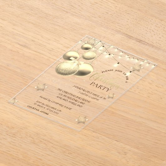 Gold Snowflakes,Balls Company Christmas Party Acryl Uitnodigingen (Laagn)