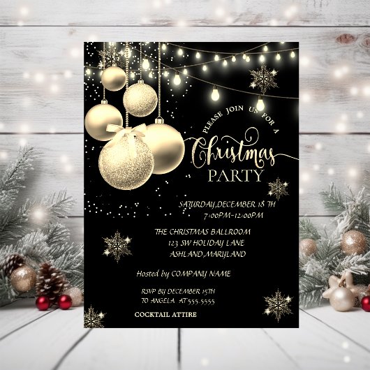Gold Snowflakes, Balls Company Kerstparty Kaart