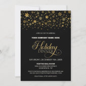 Gold Snowflakes Black Corporate Holiday Dinner Kaart (Voorkant)