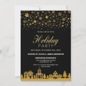 Gold Snowflakes Black Holiday Party Kaart (Voorkant)