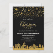 Gold Snowflakes Black-kerstfeest uitnodiging (Voorkant)