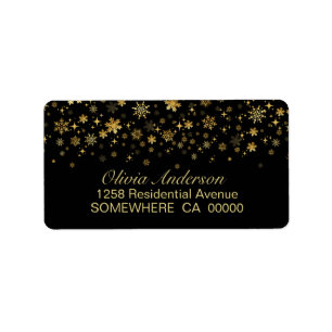 Gold Snowflakes Black Return-adres Etiket