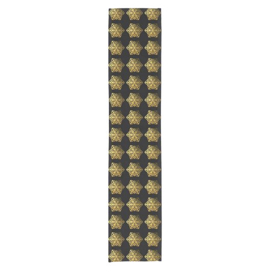 Gold Snowflakes Black Table Runner Korte Tafelloper (Voorkant)