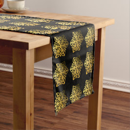 Gold Snowflakes Black Table Runner Korte Tafelloper