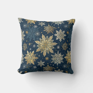 Gold Snowflakes Blue Winter Christmas Kussen