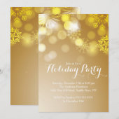 Gold Snowflakes Bokeh Holiday Party Uitnodiging (Voorkant / Achterkant)