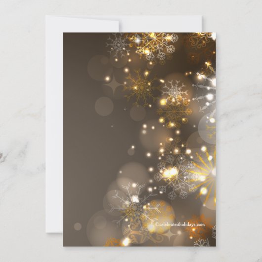 Gold Snowflakes & Bokeh Lights Holiday Uitnodiging (Achterkant)