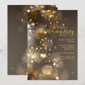 Gold Snowflakes & Bokeh Lights Holiday Uitnodiging (Voorkant / Achterkant)