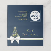 Gold Snowflakes Bow Blue-kerstkaart Plaatskaartje (Buitenkant ongevouwen)