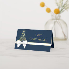 Gold Snowflakes Bow Blue-kerstkaart Plaatskaartje