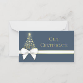 Gold Snowflakes Bow Blue-kerstkaart Plaatskaartje