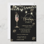 Gold Snowflakes, Champagne Glass Kerstparty Kaart (Voorkant)