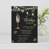 Gold Snowflakes, Champagne Glass Kerstparty Kaart (Staand voorkant)