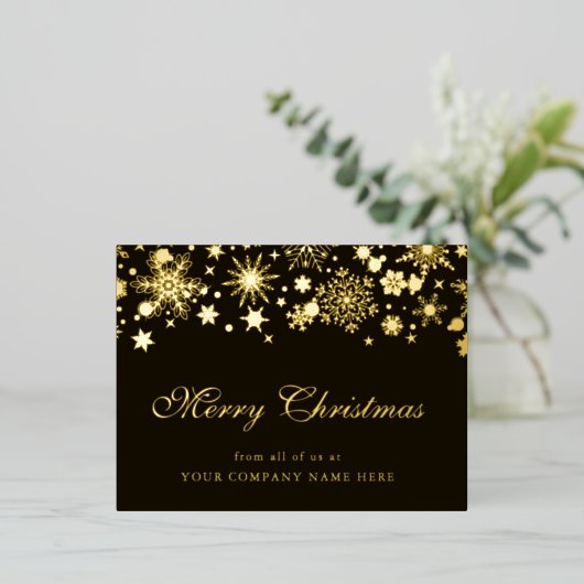 Gold Snowflakes Company Kerstgroet Folie Feestdagen Briefkaart (Staand Voorkant)