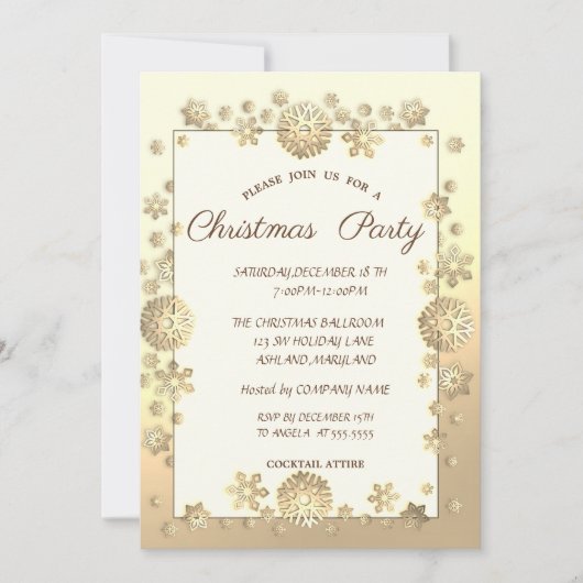 Gold Snowflakes Corporate Kerstparty Kaart (Voorkant)