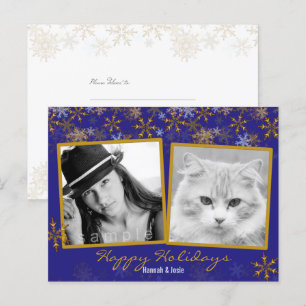 Gold Snowflakes dubbelfoto met kerstmis Briefkaart