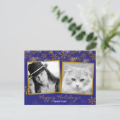 Gold Snowflakes dubbelfoto met kerstmis Briefkaart (Staand voorkant)