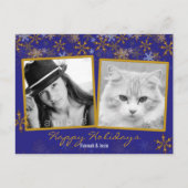 Gold Snowflakes dubbelfoto met kerstmis Briefkaart (Voorkant)