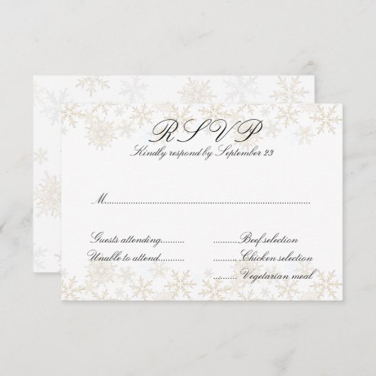 Gold Snowflakes Entrées Menu RSVP-kaarten (Voorkant / Achterkant)
