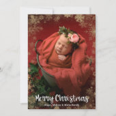 Gold Snowflakes Foto geboorteaankondigingen Feestdagenkaart (Voorkant)