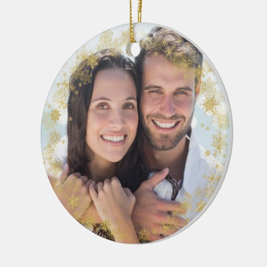 Gold Snowflakes Foto met kerstmis Lijst Keramisch Ornament (Links)