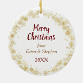 Gold Snowflakes Foto met kerstmis Lijst Keramisch Ornament (Achterkant)