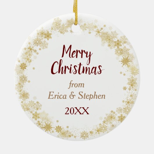 Gold Snowflakes Foto met kerstmis Lijst Keramisch Ornament (Achterkant)