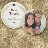 Gold Snowflakes Foto met kerstmis Lijst Keramisch Ornament