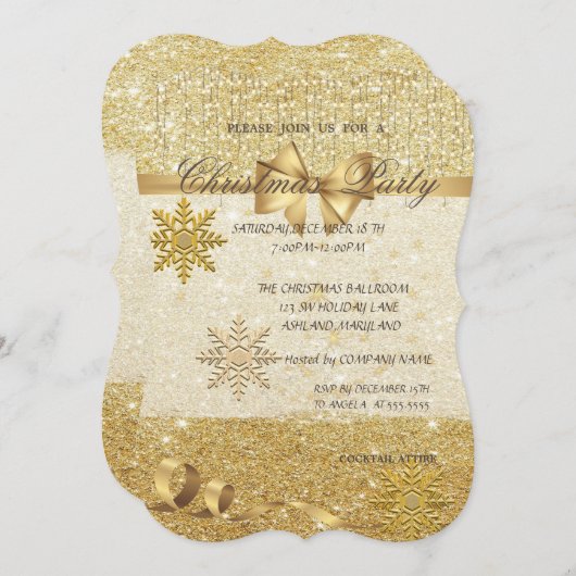 Gold Snowflakes, glittery, Enterprise-kerstparty Kaart (Voorkant / Achterkant)