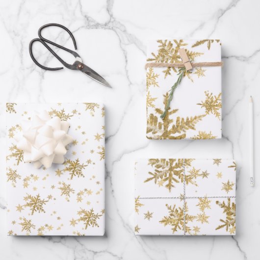 Gold Snowflakes Holiday Inpakpapier Vel (Voorkant)
