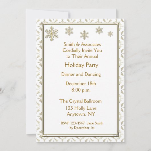 Gold Snowflakes Holiday Party Uitnodiging (Voorkant)