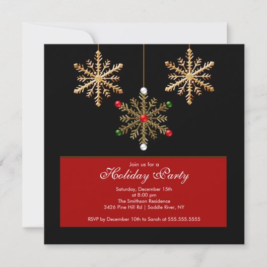 Gold Snowflakes Holiday Party Uitnodiging (Voorkant)