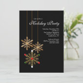 Gold Snowflakes Holiday Party Uitnodiging (Staand voorkant)