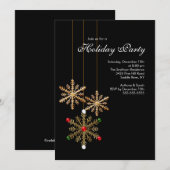 Gold Snowflakes Holiday Party Uitnodiging (Voorkant / Achterkant)