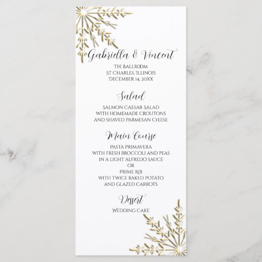 Gold Snowflakes in het White Winter Wedding Menu (Voorkant)