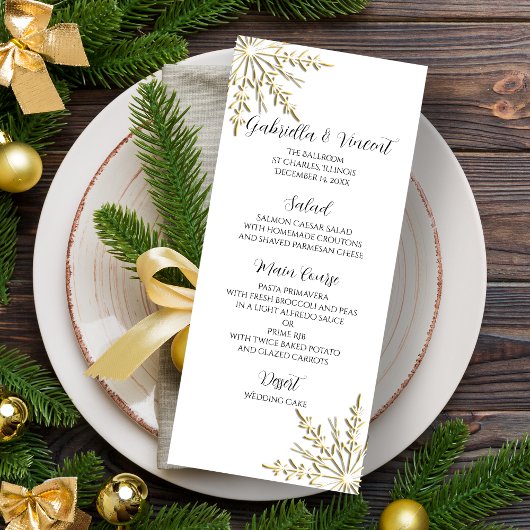 Gold Snowflakes in het White Winter Wedding Menu