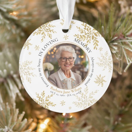 Gold Snowflakes In Loving Memory Memorial Keepsake Ornament (Boom)