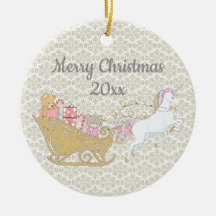 Gold Snowflakes kerst Unicorn Santa's sleigh Keramisch Ornament