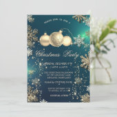 Gold Snowflakes, kerstballen Company Party Kaart (Staand voorkant)