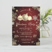 Gold Snowflakes, kerstballen Red Company Party Kaart (Staand voorkant)