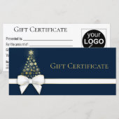 Gold Snowflakes kerstboomblauw cadeaukaart (Voorkant / Achterkant)