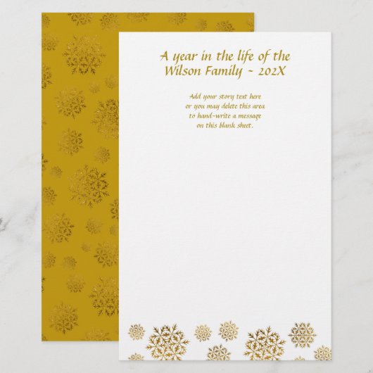 Gold Snowflakes kerstbriefpapier Briefpapier (Voorkant / Achterkant)
