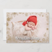 Gold Snowflakes kerstfoto geboorteaankondiging Feestdagenkaart (Voorkant)